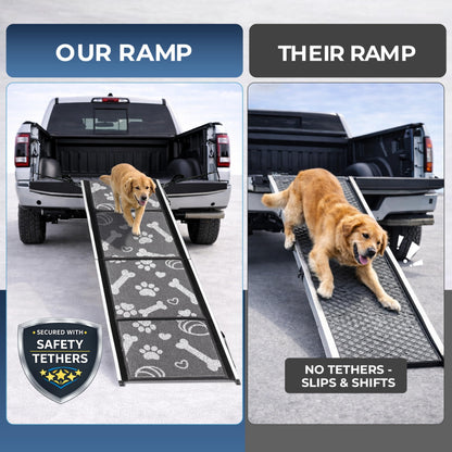 71"x20" Quad-Fold Dog Ramp - 250 lb Capacity, Non-Slip, Side-Strap Stability for Large Dogs