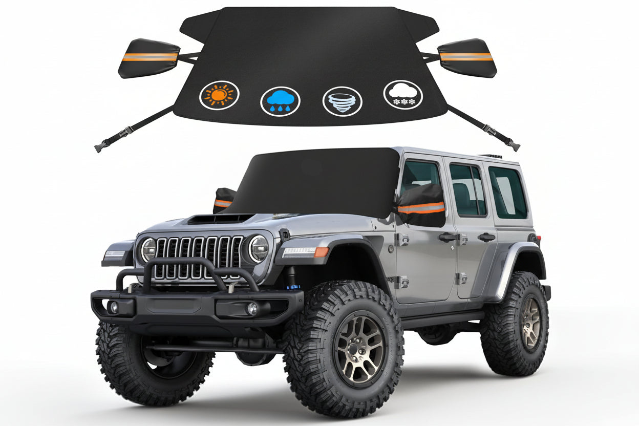 600D Windshield Snow & Ice Cover for Jeep Wrangler & Gladiator - Universal Fit
