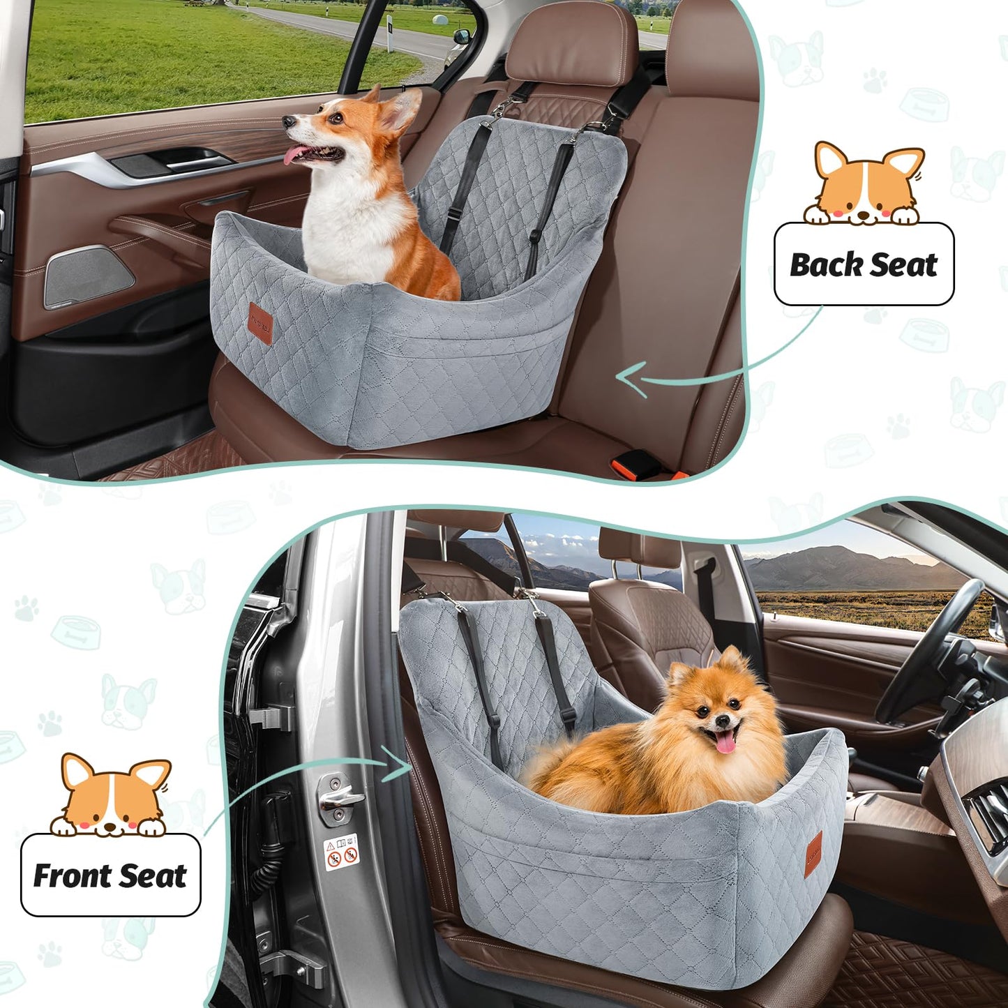 Dog Booster Car Seat for Medium Dogs Up to 40lbs Pets with 2 Clip-On Leashes