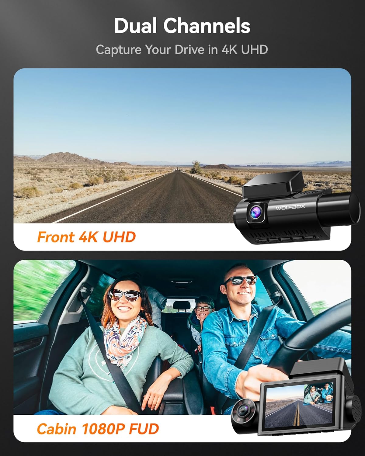 i07 3-Channel Dash Cam - 4K Front + 1080P Inside/Rear, WiFi GPS, 32GB Card, 24H Parking Mode