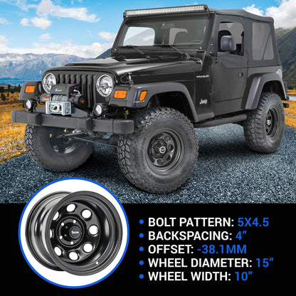 Circle 8 Classic 17" Steel Wheel - Satin Black, Fits Jeep Wrangler & Gladiator