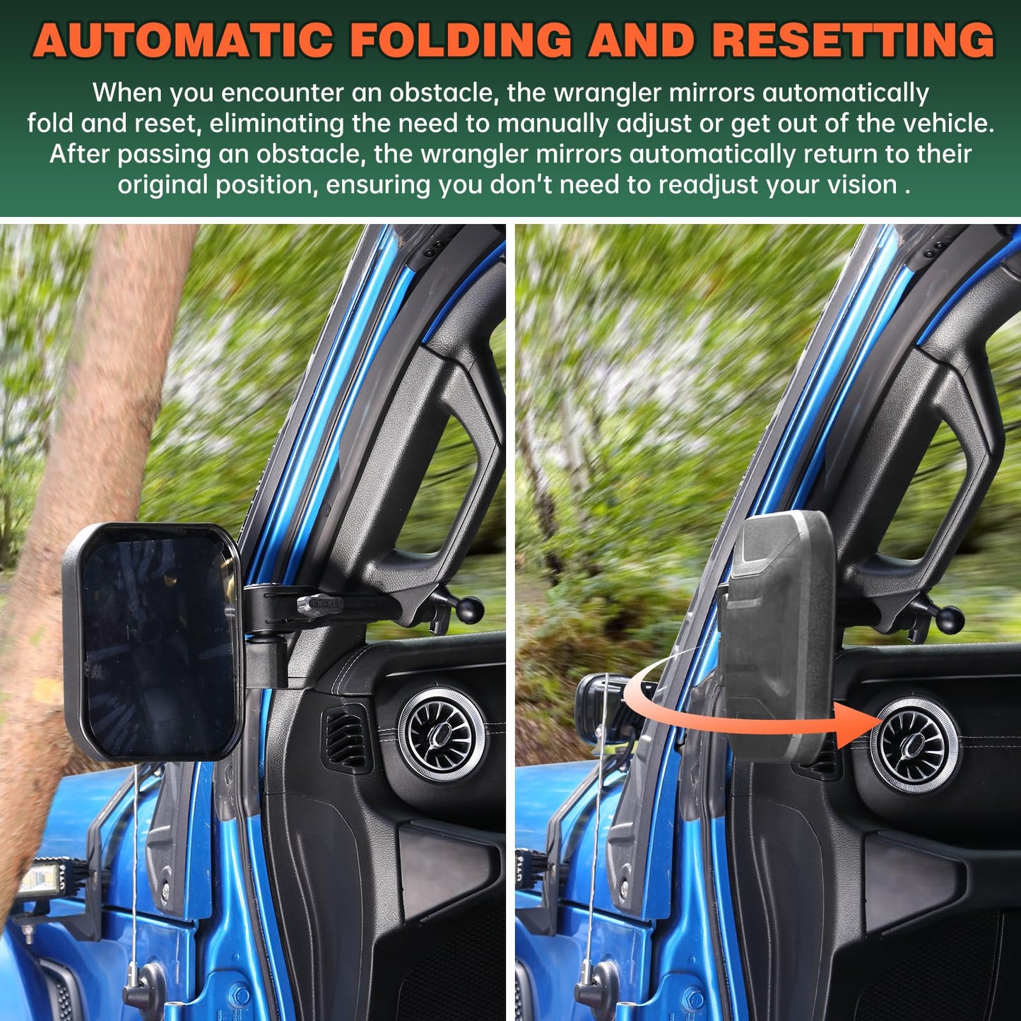 Wrangler JL JT Door Off Mirrors, Foldable, Anti-shake HD View