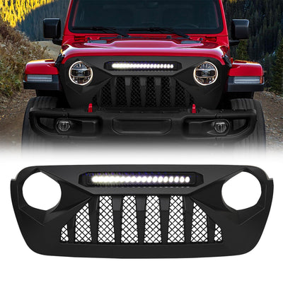 Demon Grille with LED Off-Road Lights for Jeep JL/JT, Matte Black
