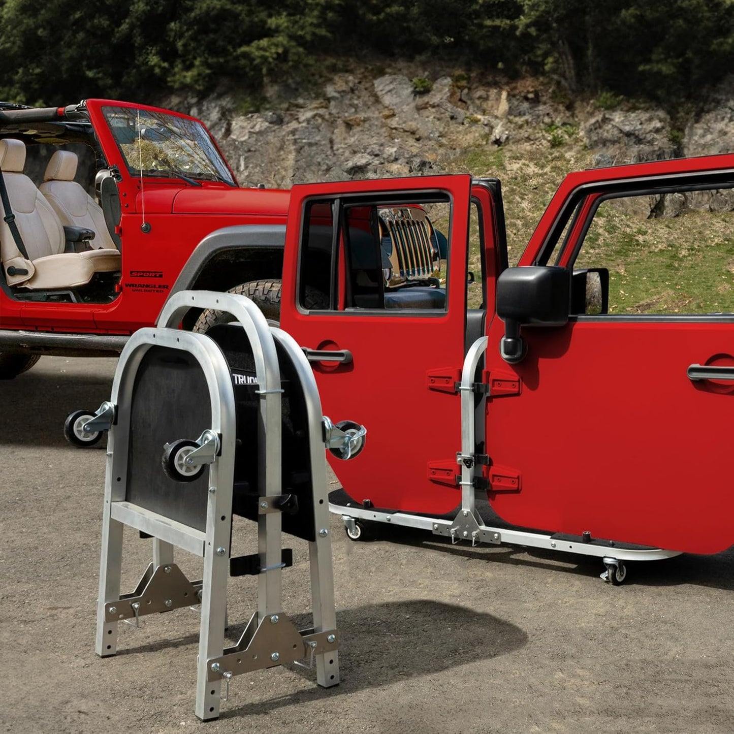 Folding Rolling Door Cart (4-Door) for Jeep Wrangler & Gladiator - Aluminum/Silver (Patented)