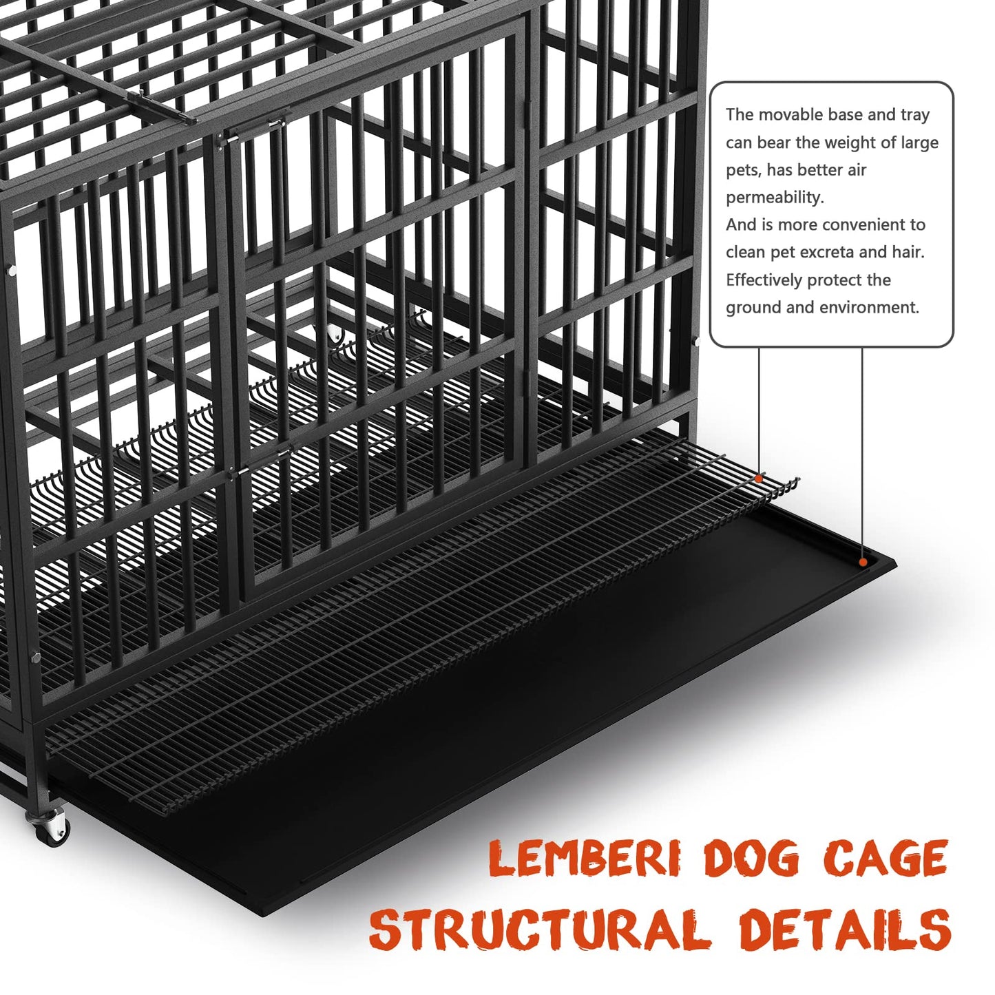 Escape Proof Dog Cage Kennel with Lockable Wheels with Removable Tray