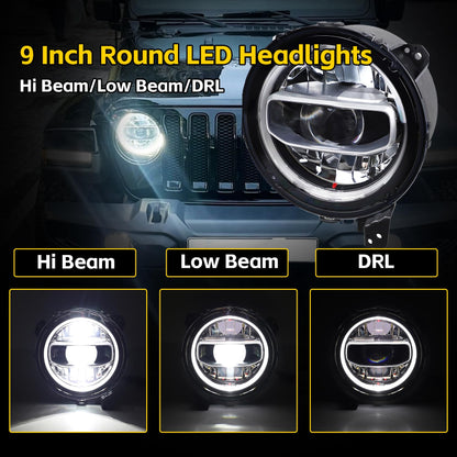 9-Inch Round LED Headlights for Jeep Wrangler JL/Gladiator JT, DOT Approved