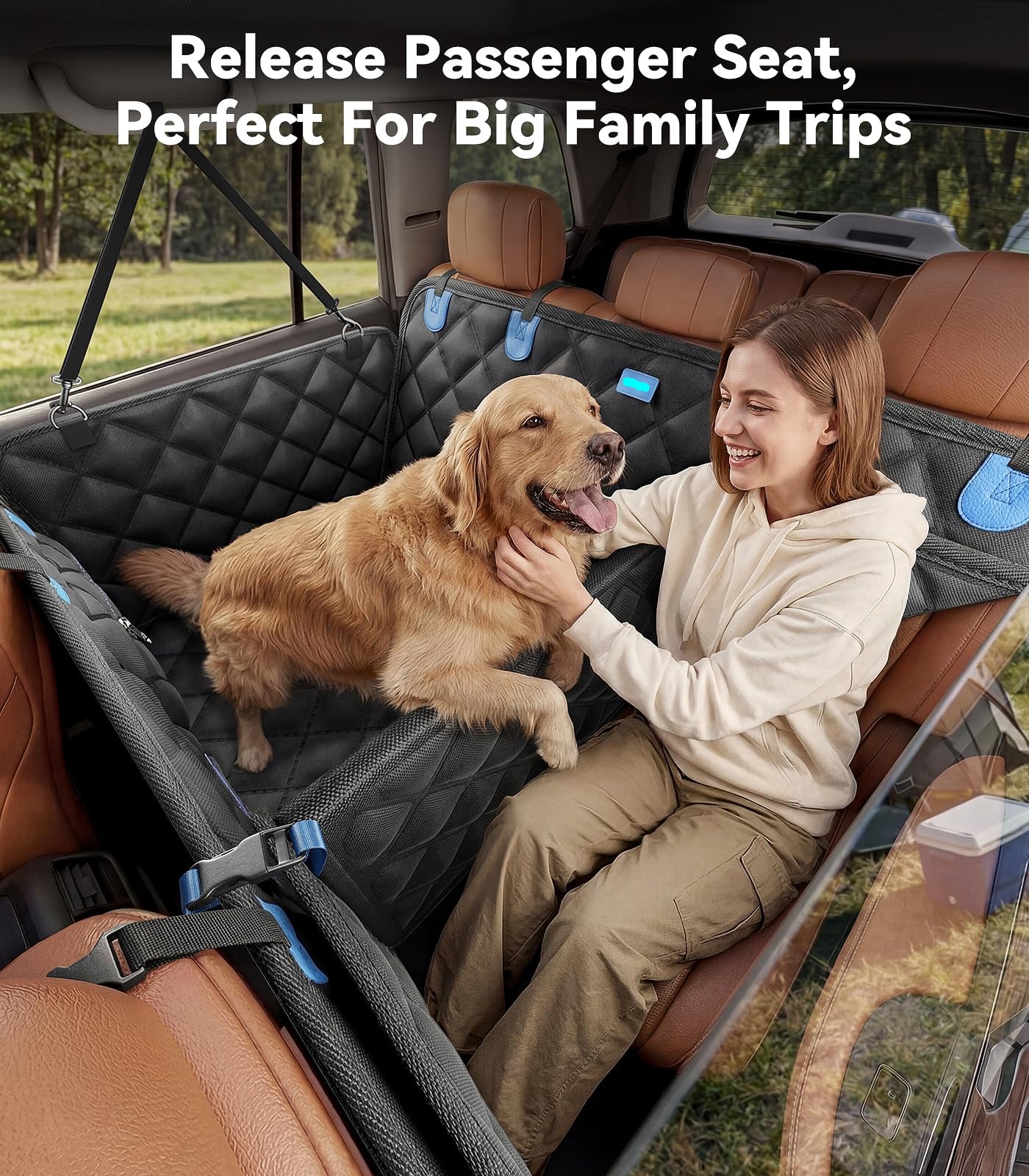 Waterproof 600D Dog Hammock - Safe/Large Space for Backseat, Fits Sedan/SUV/Truck, Passenger Seat Access