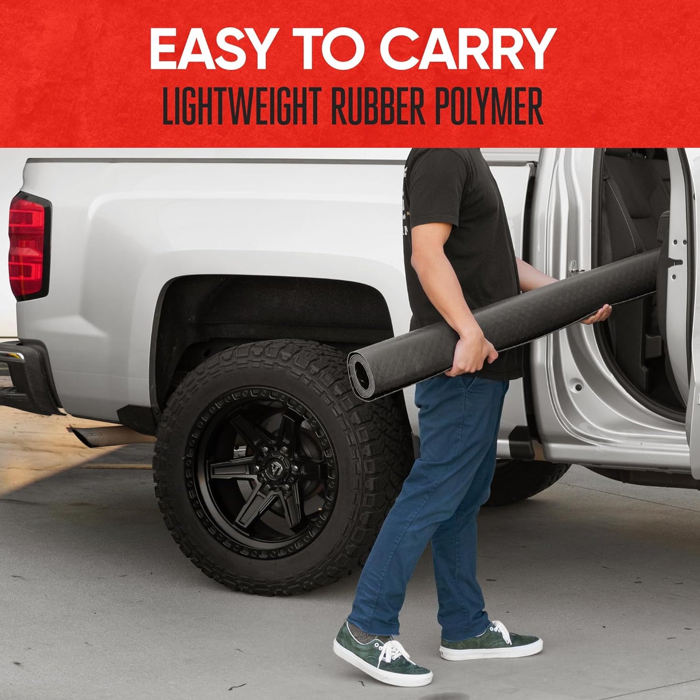 Universal 4'x6' Truck Bed Mat - All-Weather Heavy-Duty Rubber, Trim-to-Fit for Pickup/Van/SUV (Black)