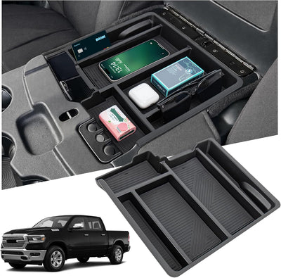 Armrest Storage Box Tray for 2013-2024 Ram 1500/Classic & 2500/3500 - Fits 3-Cup Jump Seat