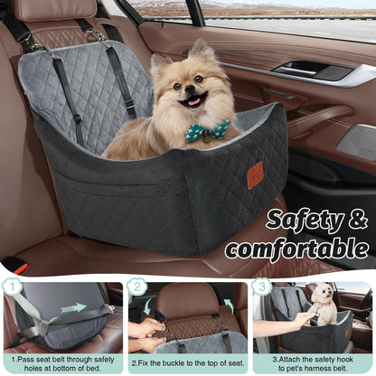 Dog Booster Car Seat for Medium Dogs Up to 40lbs Pets with 2 Clip-On Leashes