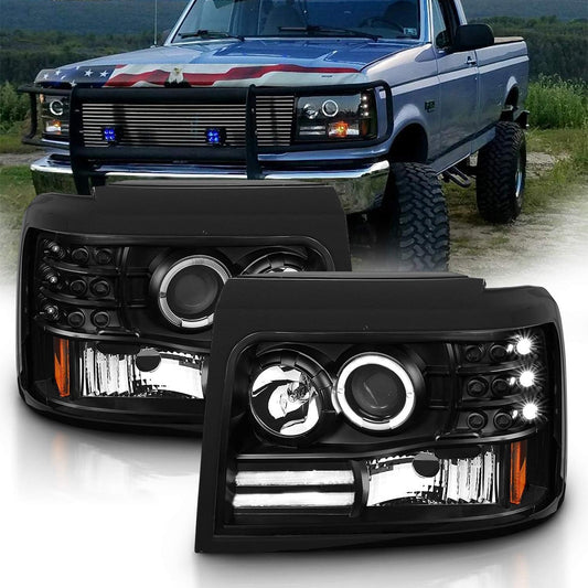 LED Halogen Headlights Set For 1992-1996 Ford F-Series F-150 F-250 Pickup & Bronco