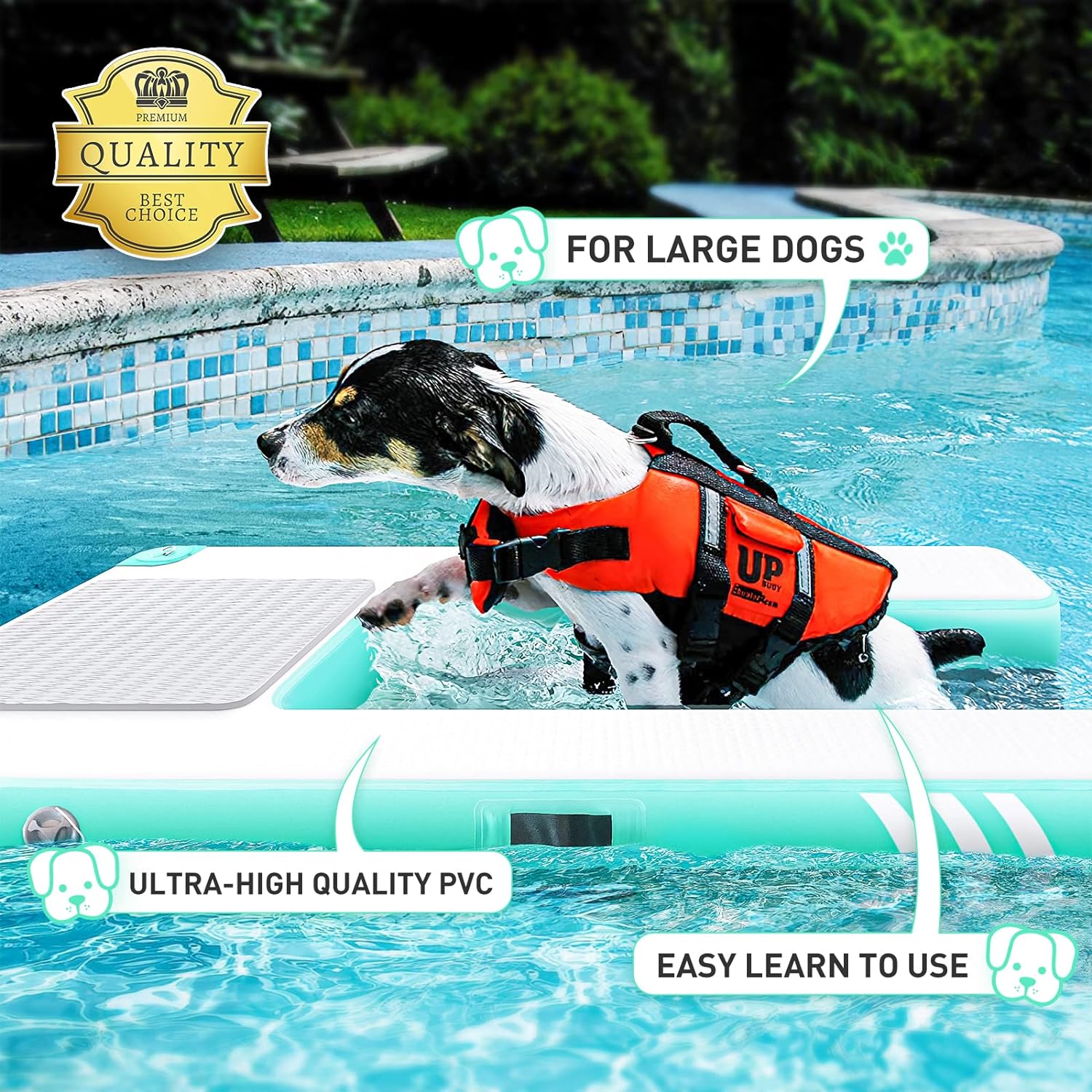 Inflatable Large Dog Float Floating Ramp Pets Up to 220 Pounds Large Dogs - OHMU