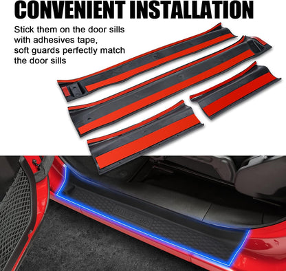 4-PCS Door Sill Guards with Logo for 2018-2025 Jeep Wrangler JL & Gladiator (Black)