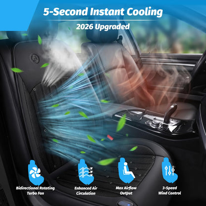Ventilated Car Seat Cover with Dual Turbo Fans, 3-Speed Cooling Cushion