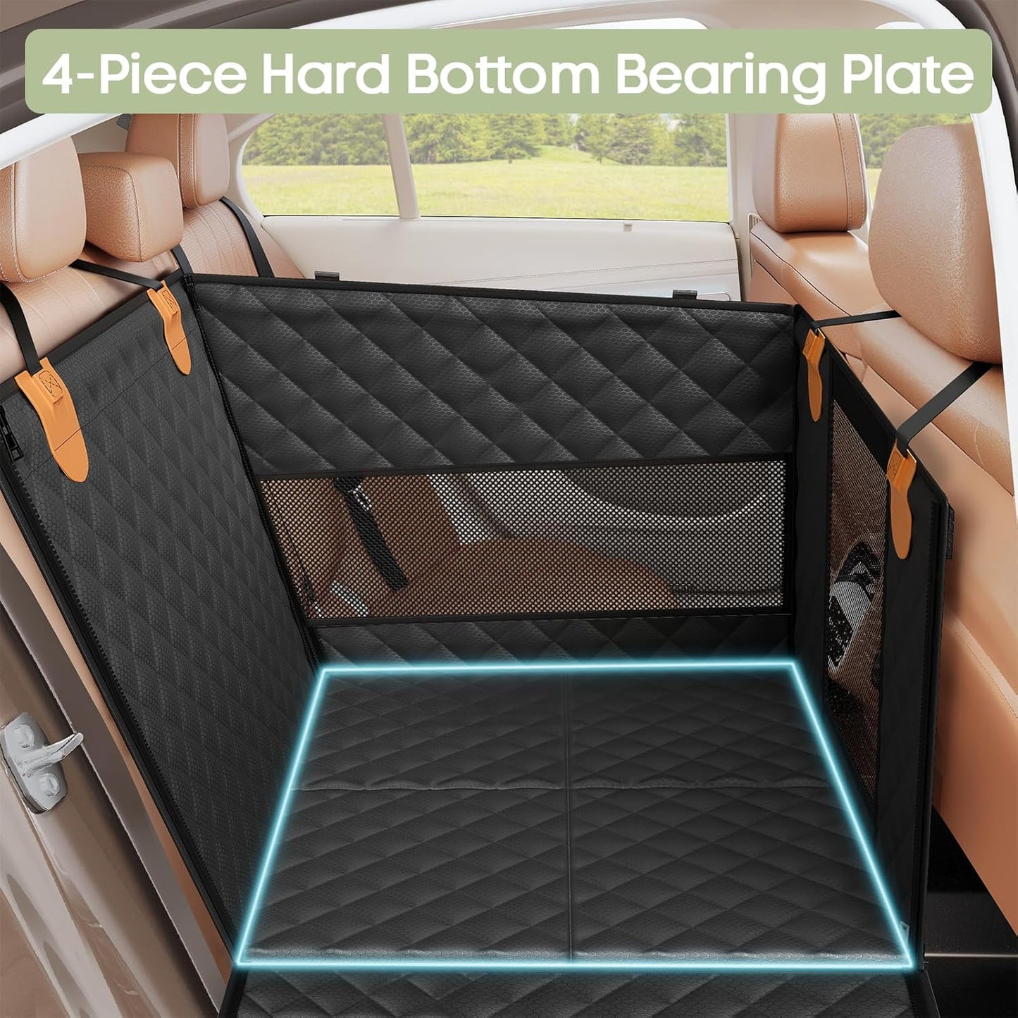 Hard-Bottom Dog Seat Extender w/3 Mesh Windows - Waterproof Strong Support for Car/Truck/SUV