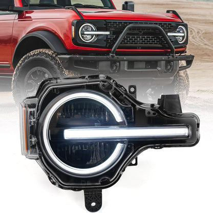Left Full LED Headlight for Ford Bronco 2021 2022 2023 2024 2025, LH Headlamp Assembly Projector OE Factory Style Replacement for M2DZ13008F Driver Side