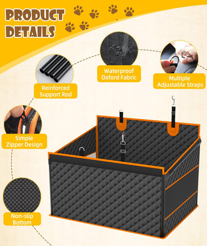 Back Seat Extender w/Storage Pockets - Waterproof Oxford Fabric for Large/Medium Dogs (Black)