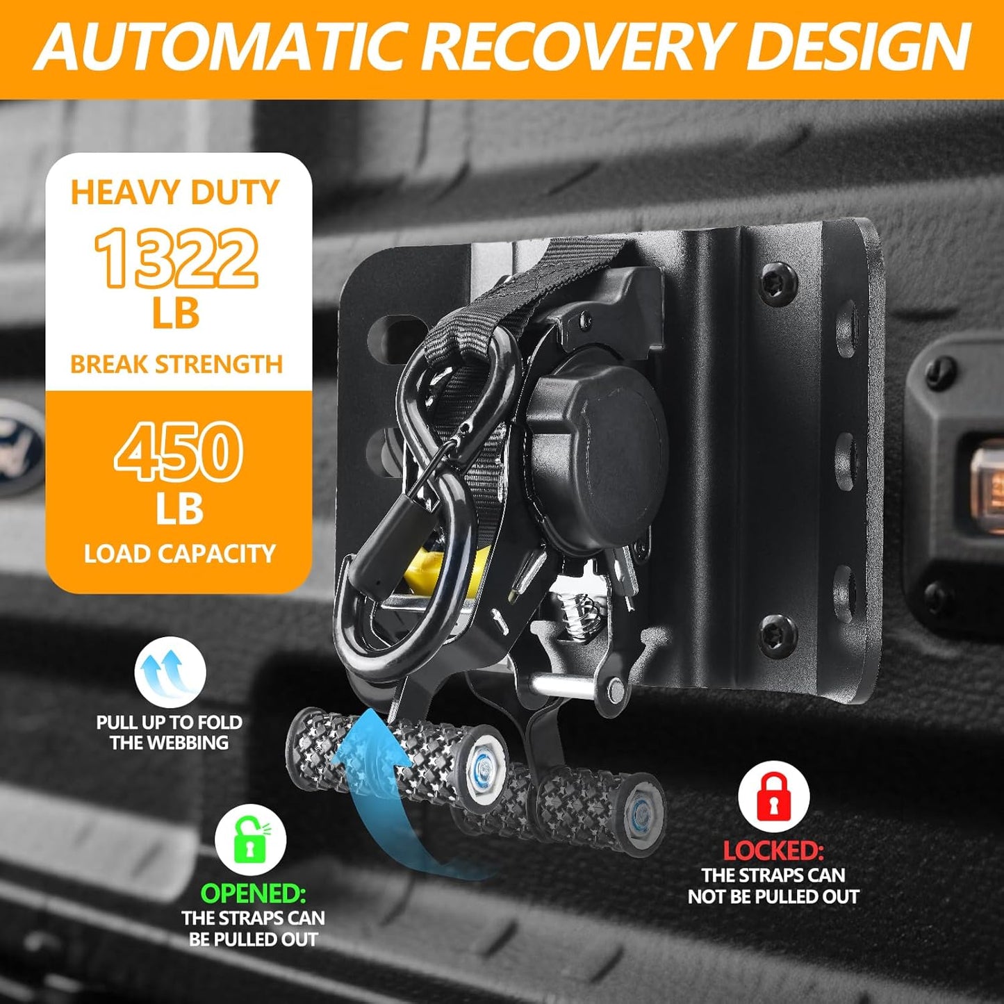 2PCS Retractable Tie Down Straps for 2015-2025 Ford F150, Retractable Ratchet Straps 10 Ft Self Retracting Tie Down with Boxlink Plates Mounted Brackets Bed Mount Heavy Duty Bolt on