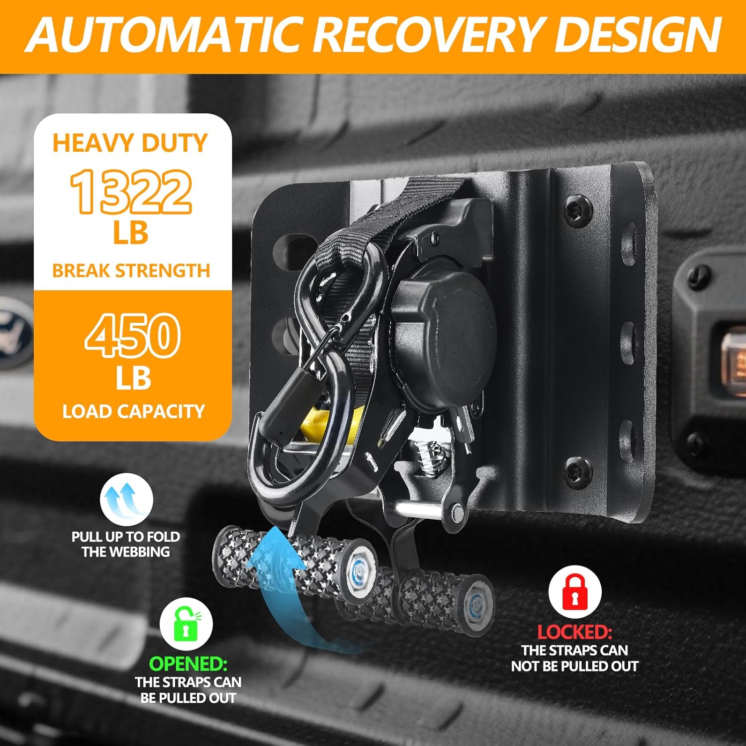 2PCS Retractable Tie Down Straps for 2015-2025 Ford F150, Retractable Ratchet Straps 10 Ft Self Retracting Tie Down with Boxlink Plates Mounted Brackets Bed Mount Heavy Duty Bolt on