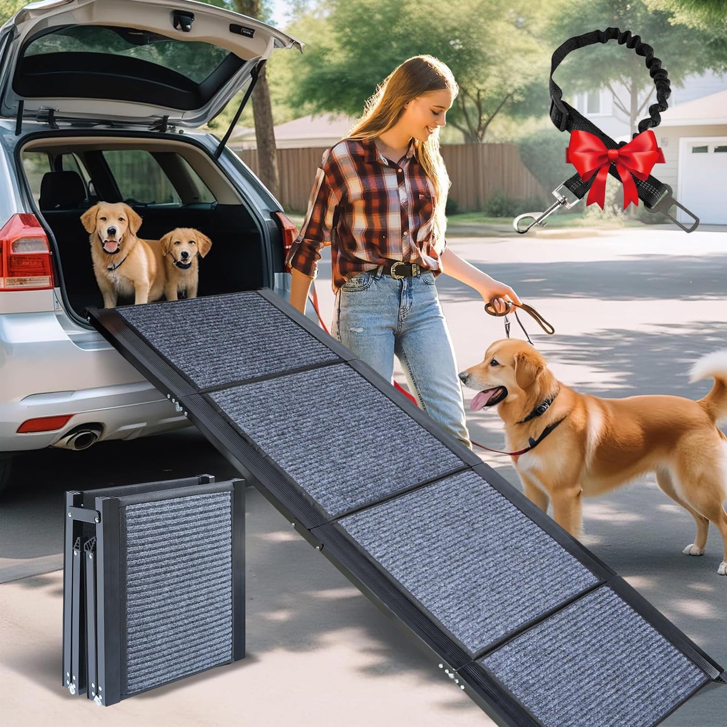 63"x17" Foldable Dog Ramp - 200 lb Capacity, Non-Slip Rug Surface for Large Dogs (Car/SUV/Truck)