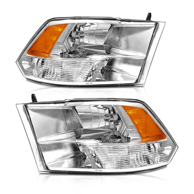 Chrome Headlight Assembly for 2009-2018 Ram 1500 & 2010-2018 Ram 2500/3500 - Amber Reflector, Left+Right