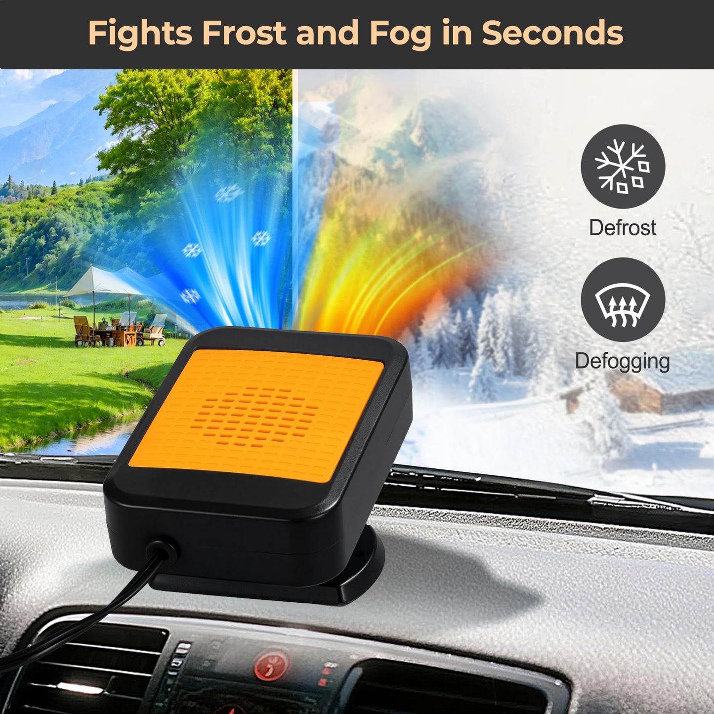 2026 Upgraded 12V Portable Car Heater - Plugs into Cigarette Lighter, 360° Rotatable Defroster