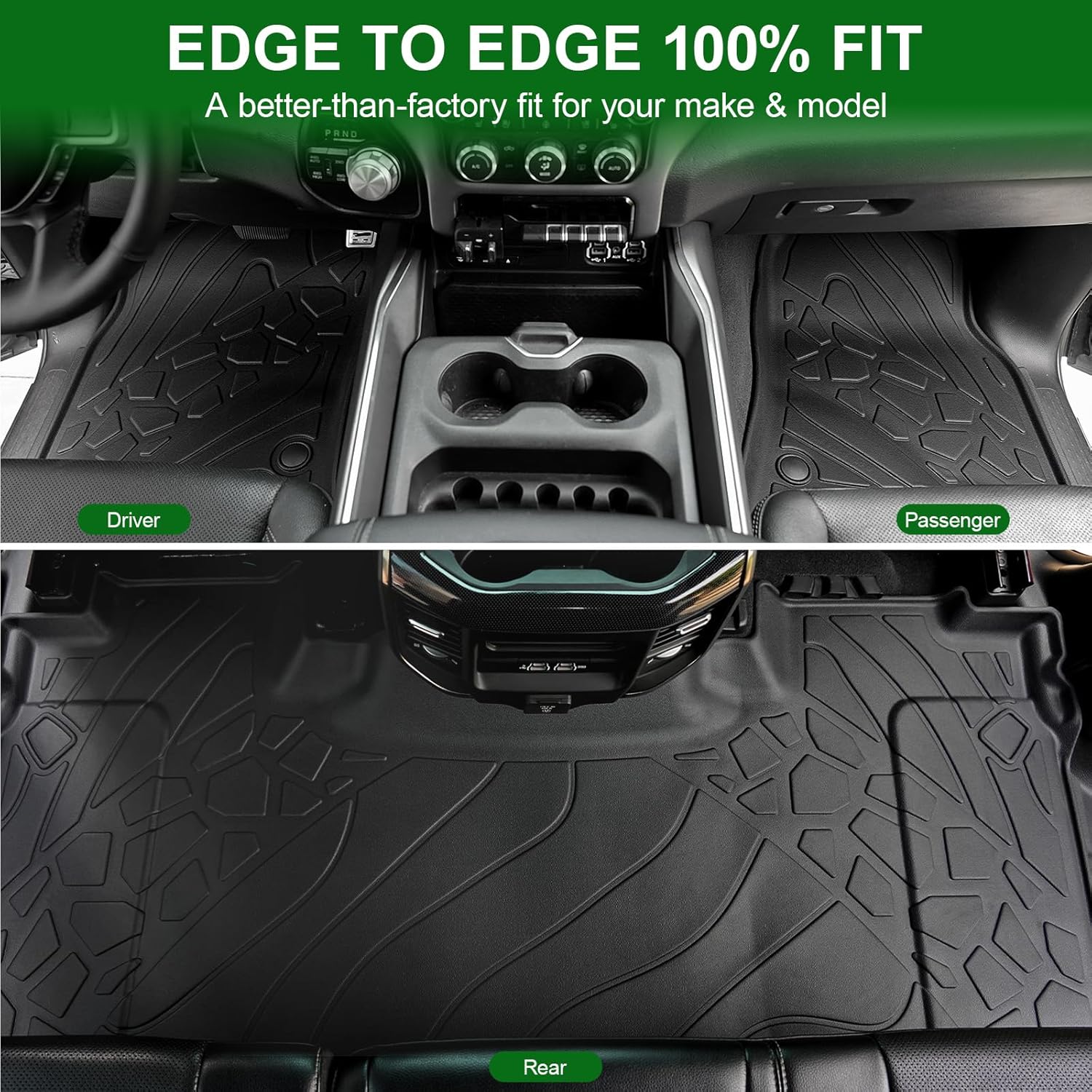 Car Floor Mats Fit for Dodge Ram 1500 Crew Cab 2019-2024 New Body (NOT Classic Models) Rear Row with Under-seat Storage, All Weather Truck Floor Liners Front & 2nd & Door Sill Guards Black Accessories