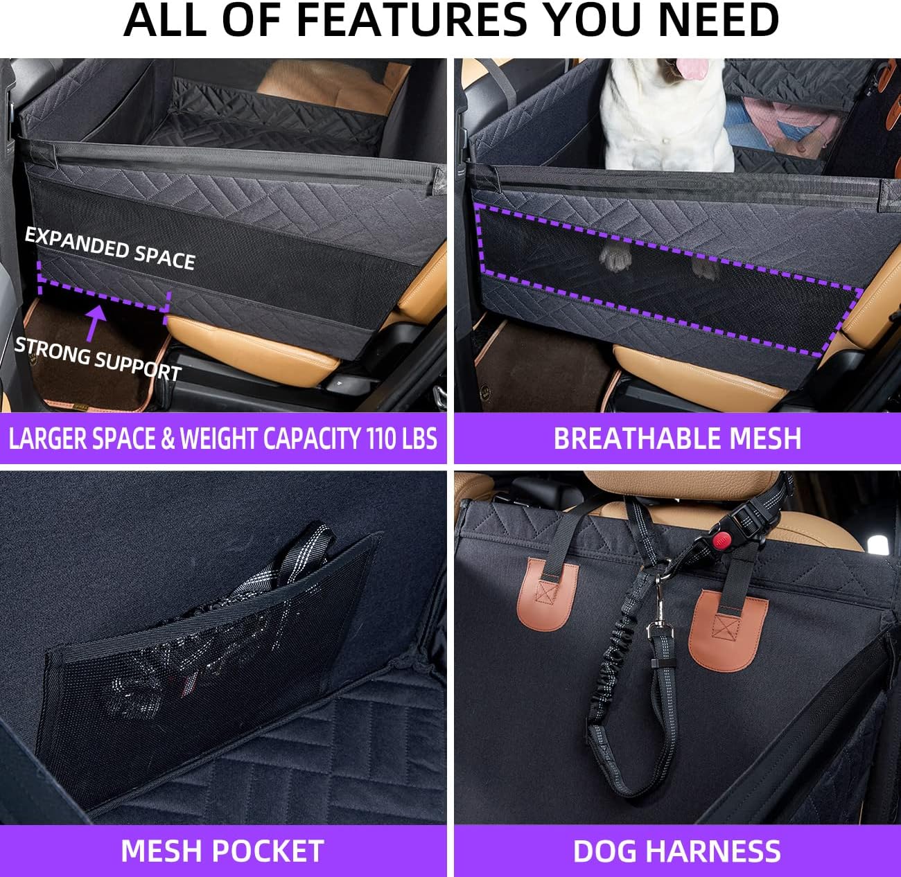 Dog Car Seat for Medium Dogs for Car SUV Truck (Black-L) - OHMU