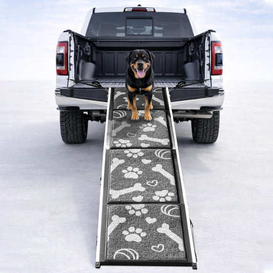 71"x20" Quad-Fold Dog Ramp - 250 lb Capacity, Non-Slip, Side-Strap Stability for Large Dogs