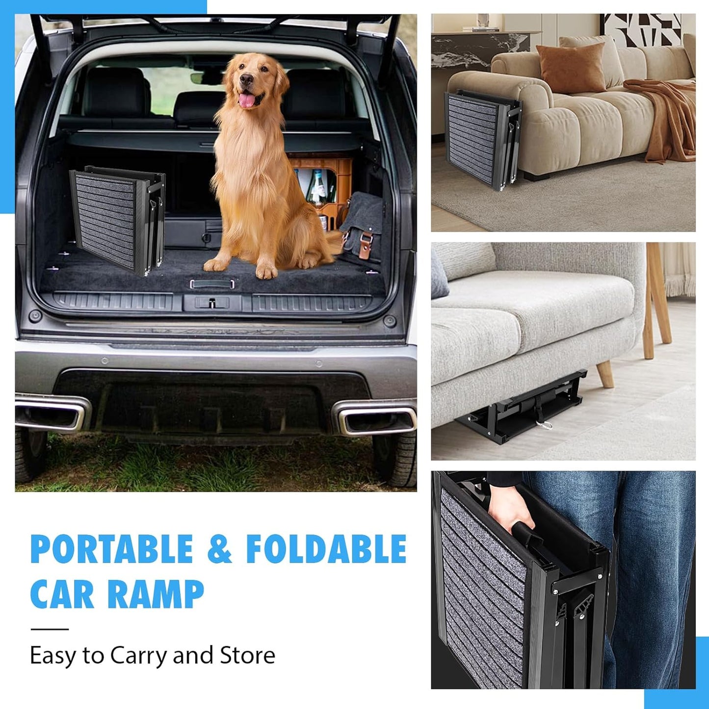 63"x17" Folding Dog Ramp - Non-Slip, Side Handle, Portable for SUV/Truck/Car