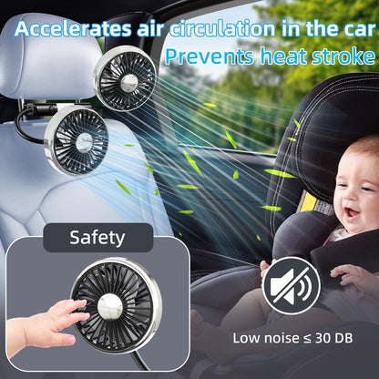 USB Car Back Seat Fan with Light, 3-Speed Cooling for Vehicle