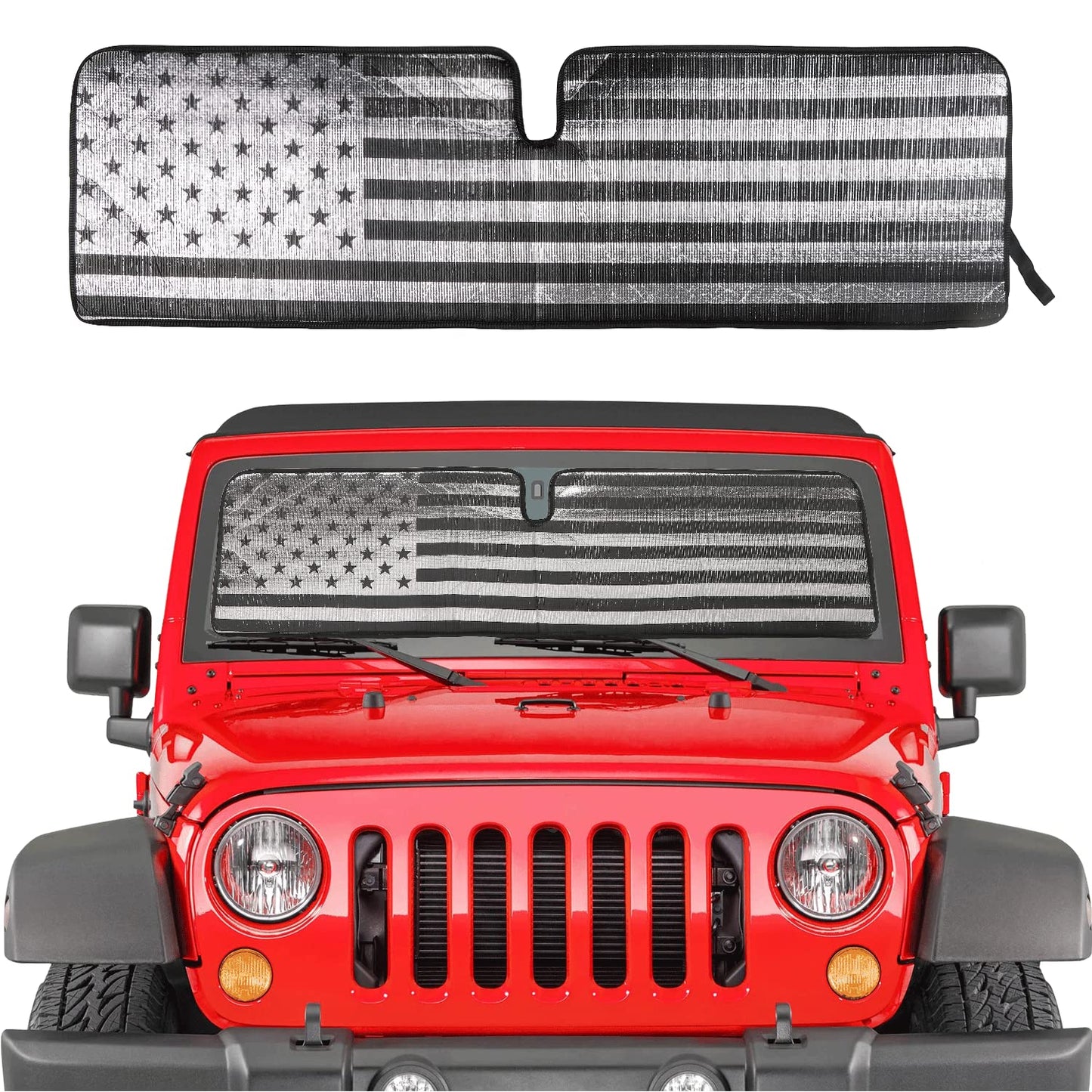 Triple-Layer Aluminum Windshield Sun Shade for 1997-2018 Jeep Wrangler TJ/JK (Silver)