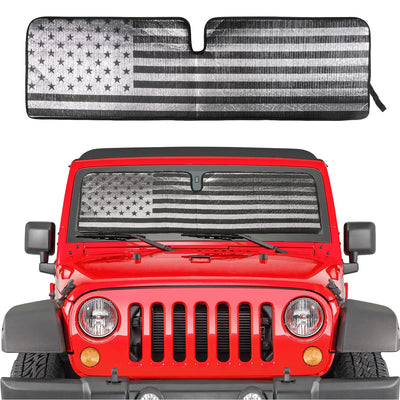 Triple-Layer Aluminum Windshield Sun Shade for 1997-2018 Jeep Wrangler TJ/JK (Silver)