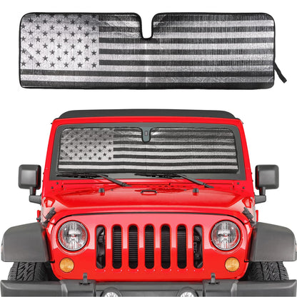 Triple-Layer Aluminum Windshield Sun Shade for 1997-2018 Jeep Wrangler TJ/JK (Silver)