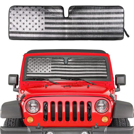 Triple-Layer Aluminum Windshield Sun Shade for 1997-2018 Jeep Wrangler TJ/JK (Silver)