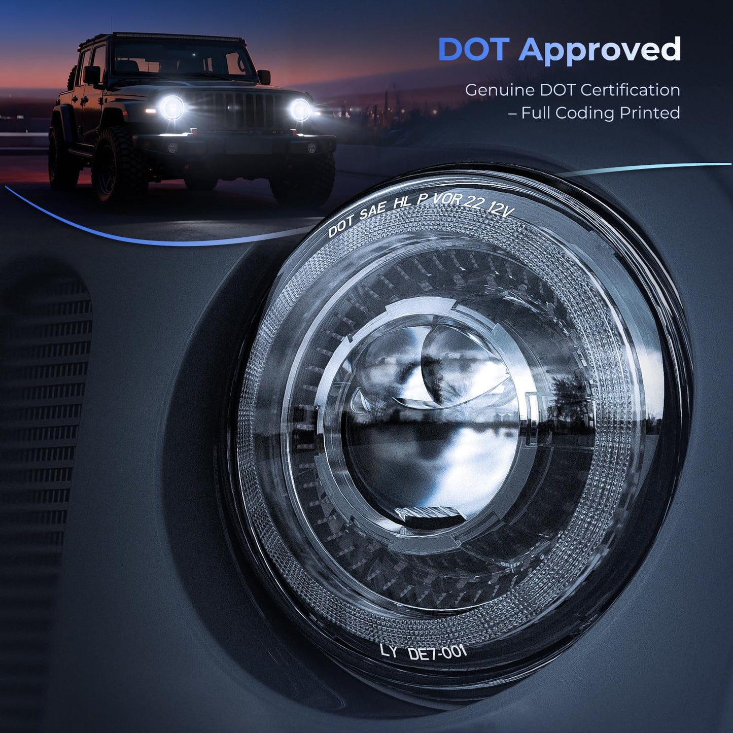 7" Round LED Headlights with Starry DRL & Gradient Halo - DOT Approved Universal Fit