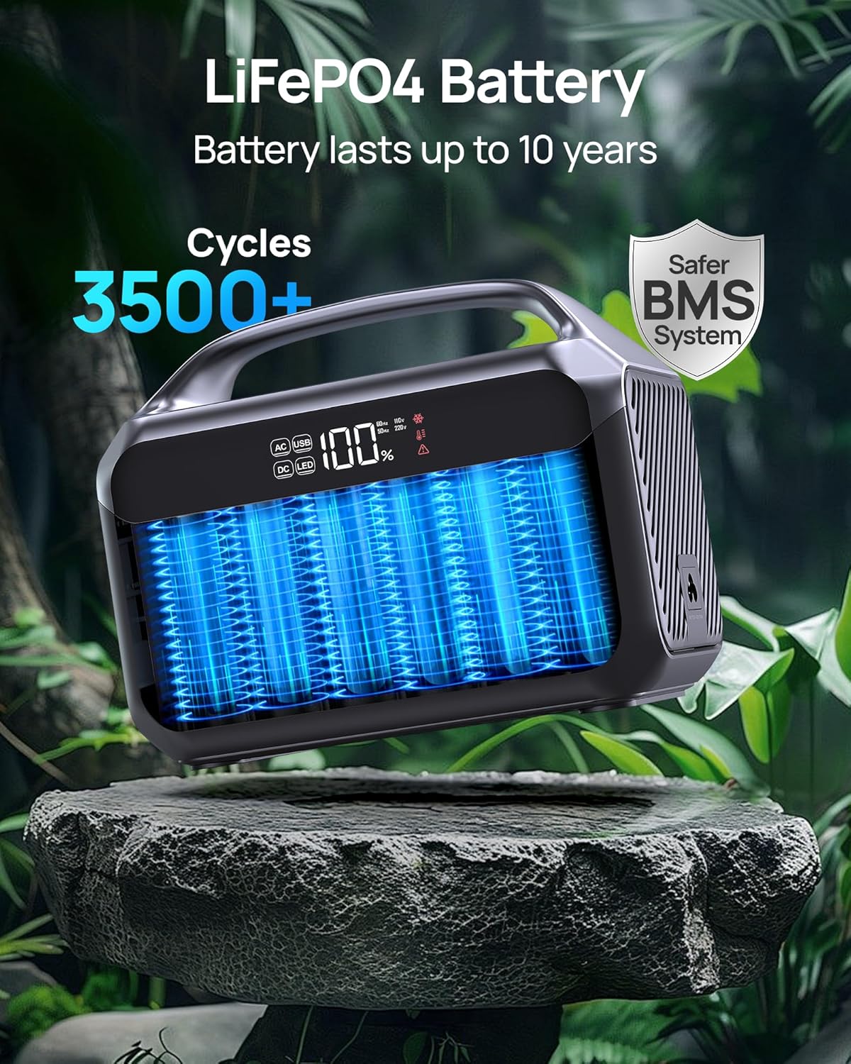 Portable Power Station 600W, 288Wh LiFePO4 Battery Backup Power w/ 2 600W(1200W Surge) AC Outlets, 2.2H Fast Charging, Solar Generator for Outdoor Camping/RVs/Home Use(Solar Optional)