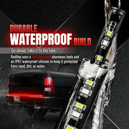 OPT7 60" Redline Parlux Single Row LED Tailgate Light Bar w/Red Turn Signal, Rigid Aluminum Frame Strip – Fits 2005–2014 F150, RAM, Silverado/Sierra 1500 – Full Functions: Brake, Reverse, Running