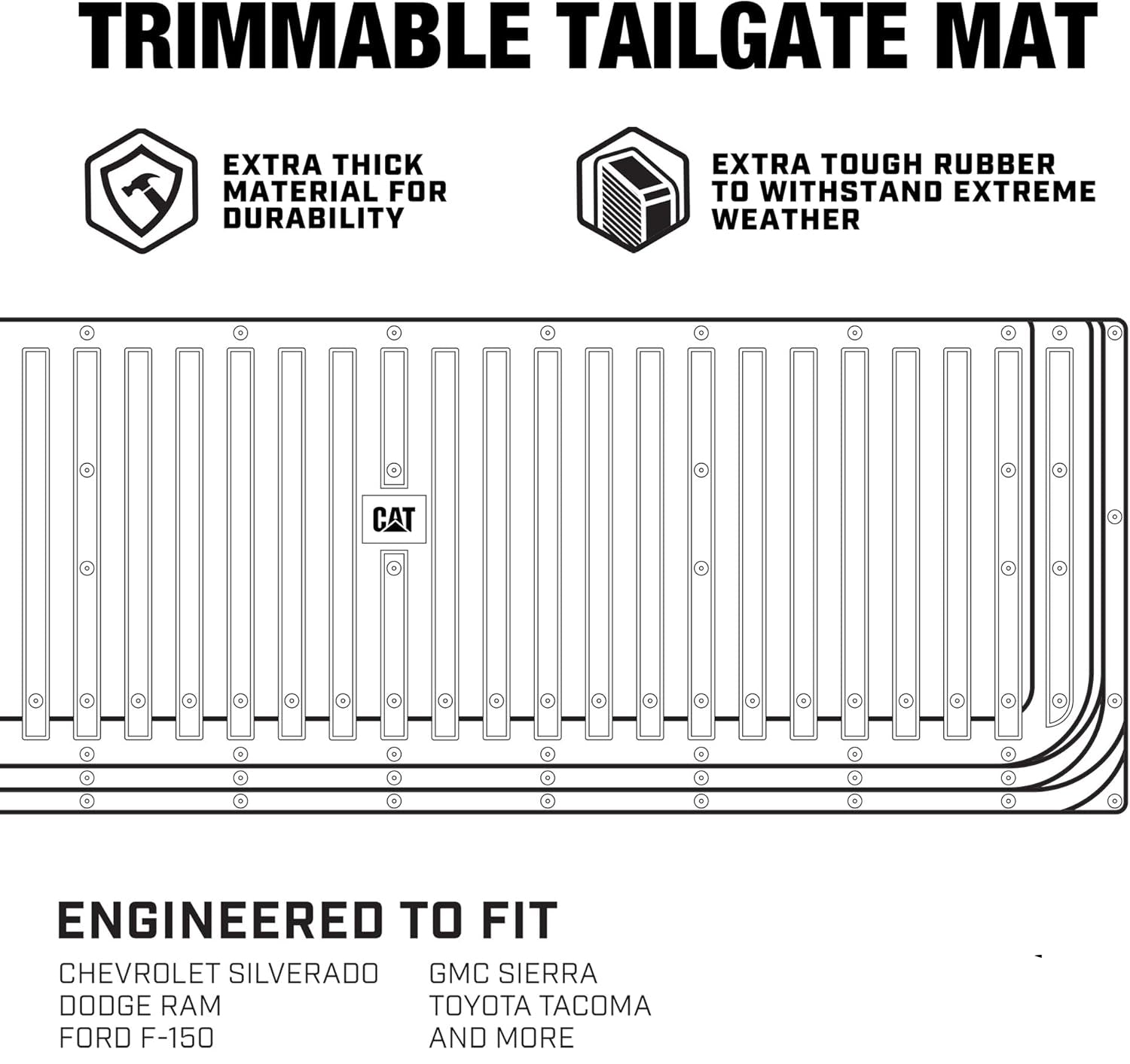 Cat® Ultra Tough Heavy Duty Truck Tailgate Mat/Pad/Protector - Universal Trim-to-Fit Extra-Thick Rubber for All Pickup Trucks 62" x 21" (CAMT-1509), Black
