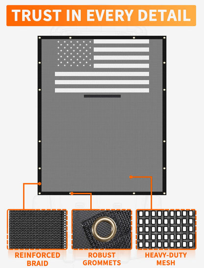 American Flag Mesh Roof Shade for 2018-2023 Jeep Wrangler JL 4XE 4-Door - Black