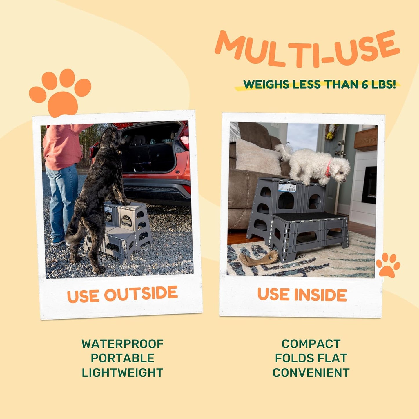 2-Step Folding Pet Stairs/Ramp - 300 lb Capacity, Carpeted Design for Bed/Car/SUV (Indoor/Outdoor)