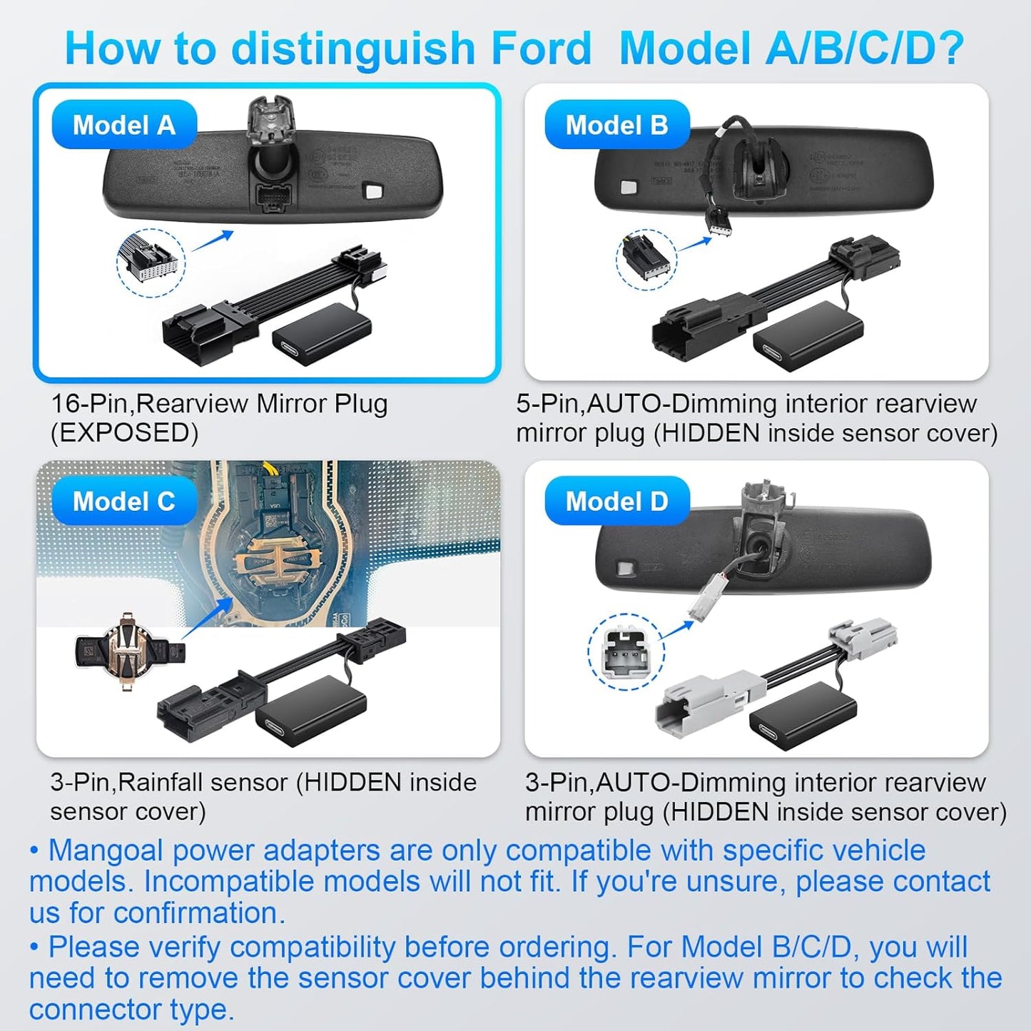 Dashcam Power Adapter (16-Pin Model A) for Ford F-Series, Explorer & Bronco - Hidden Wiring