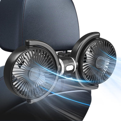 Dual Head USB Car Fan for Backseat, 3-Speed Circulation Cooling