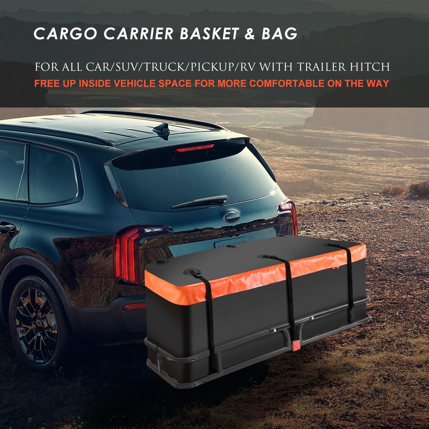 500 lb Hitch Cargo Carrier with Waterproof Bag - 53"x19" Basket, Fits 2" Receiver