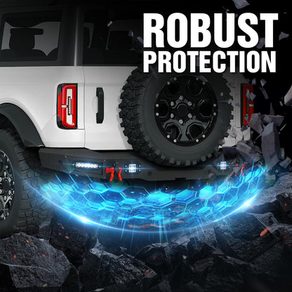 Bronco Rear Bumper with LED Lights, Sensor Holes, D-rings