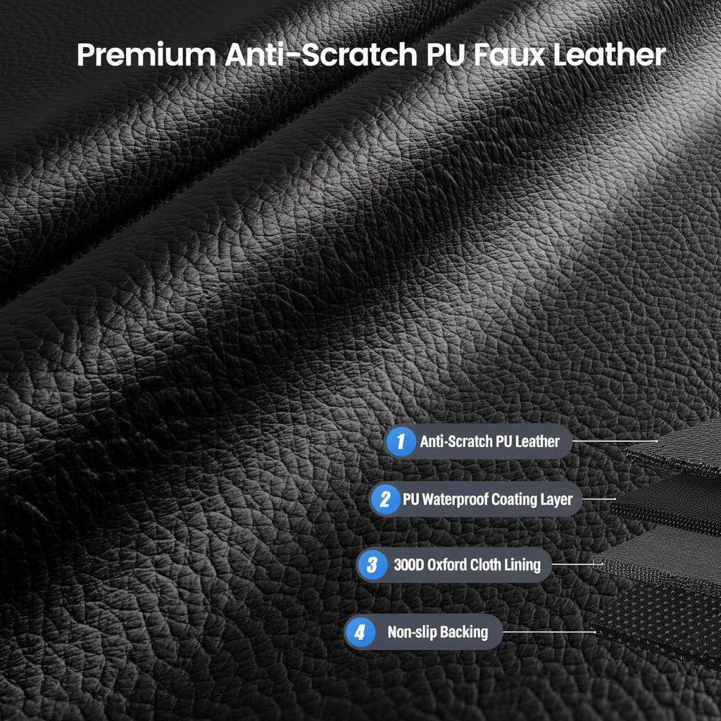 PU Leather Waterproof Dog Cargo Liner - Large Universal Fit w/Taller Side Panels, Bumper Flap (Black)