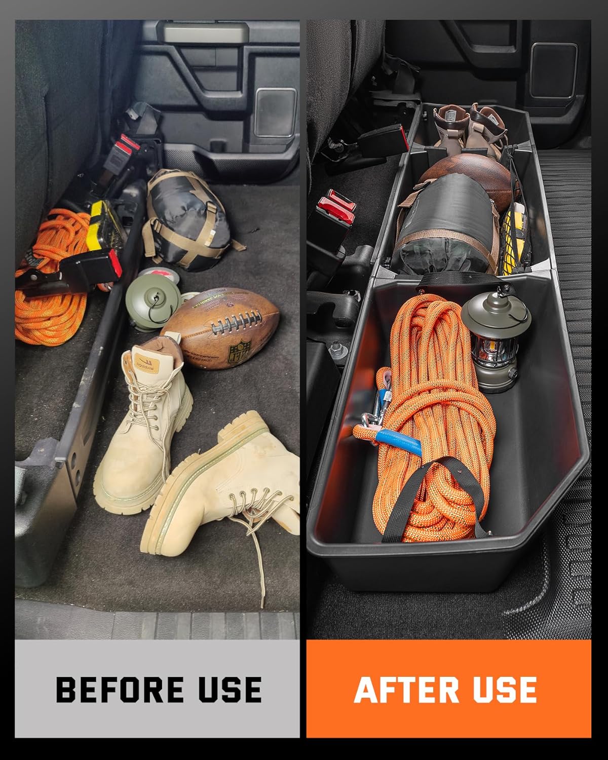 Rear Underseat Storage Box for 2015-2026 Ford F-150 SuperCrew & F-Series - w/Detachable Bin & Mesh Net