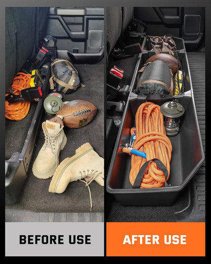 Rear Underseat Storage Box for 2015-2026 Ford F-150 SuperCrew & F-Series - w/Detachable Bin & Mesh Net