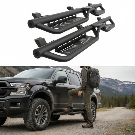 Two-Stair Running Boards / Rock Sliders for 2018-2026 Jeep Wrangler JL 4-Door - Black