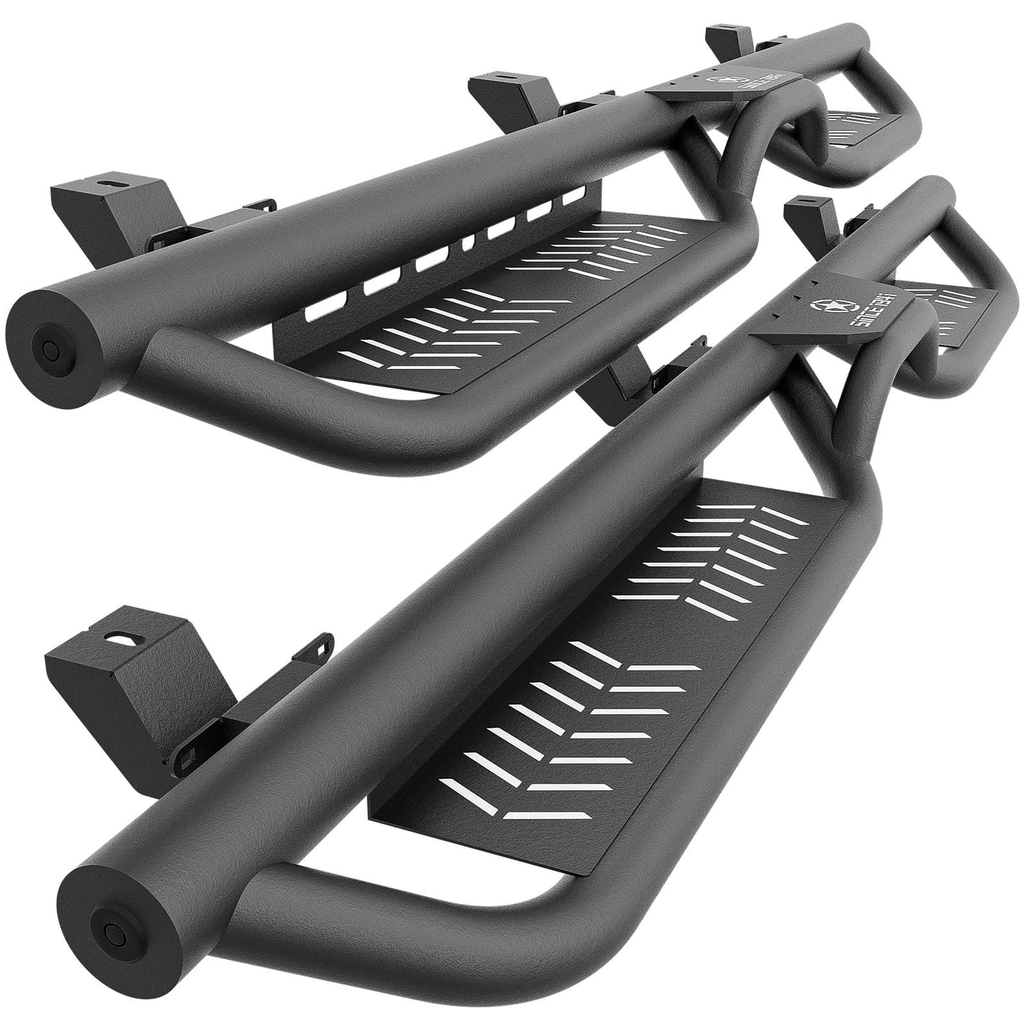 Two-Stair Black Running Boards for 2018-2026 Jeep Wrangler JL 4-Door - Rock Slider Nerf Bars